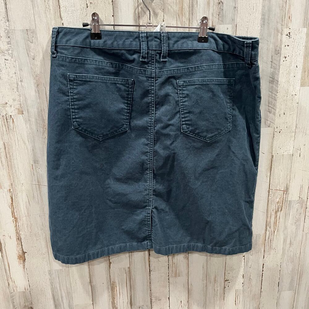 LL Bean Blue Corduroy Knee Length Skirt Slit Modest Womens Size 16 - Picture 2 of 7